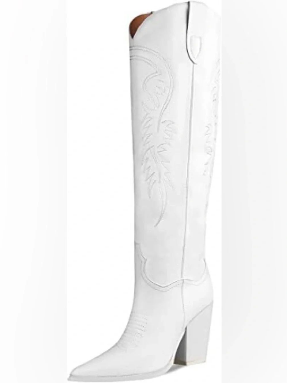 ISNOM Nordstrom White Over-the-Knee Western Block Heel Cowgirl Boot Size 9